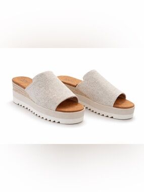 Toms Linen-Textured Beige Platform Slide Mules